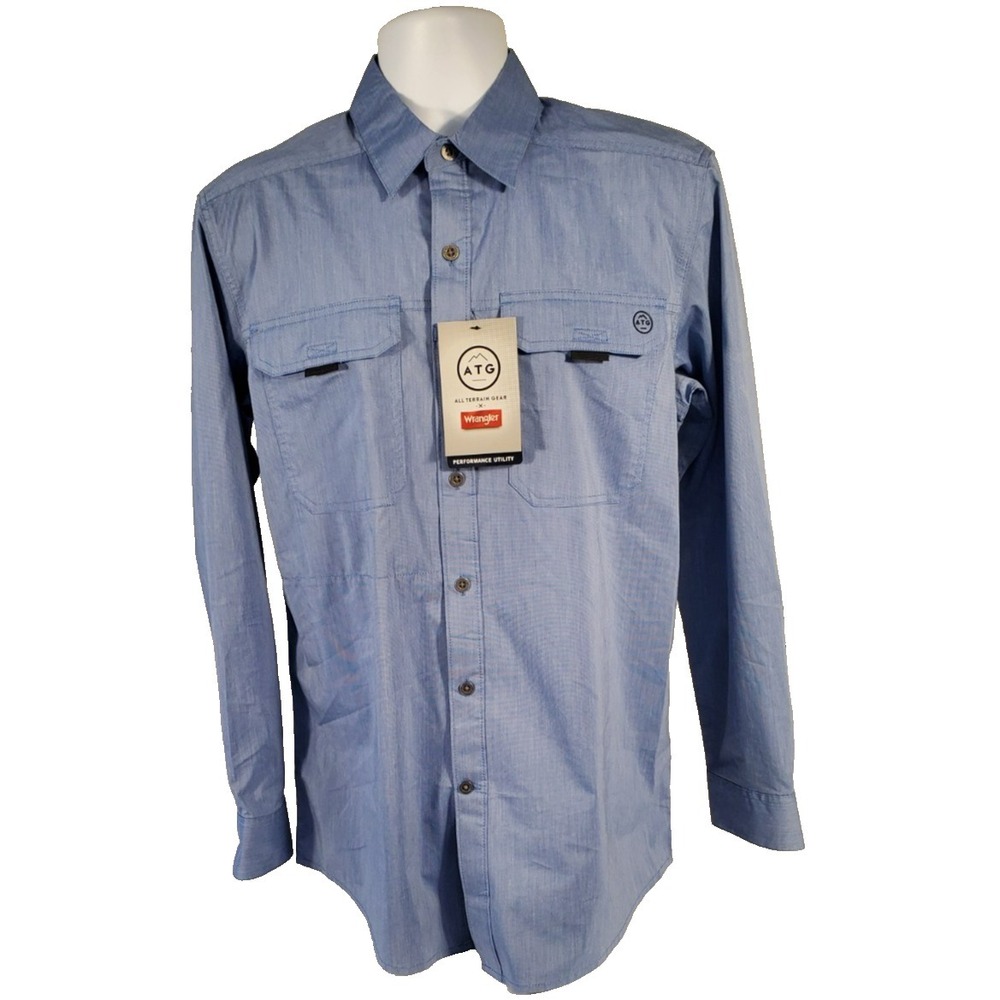 Wrangler Shirt‎ Mens M Blue ATG All Terrain Gear Long Sleeve Outdoors Hiking NWT